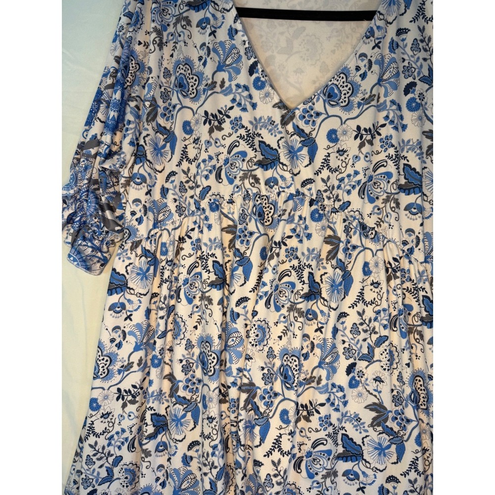 Pink Daisy womens blue & white floral 3/4 sleeve dress Sz 3x cottage core comfy - Picture 3 of 11